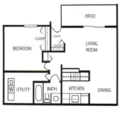 Clovertree Apartments one bedroom floor plan in Flint, MI